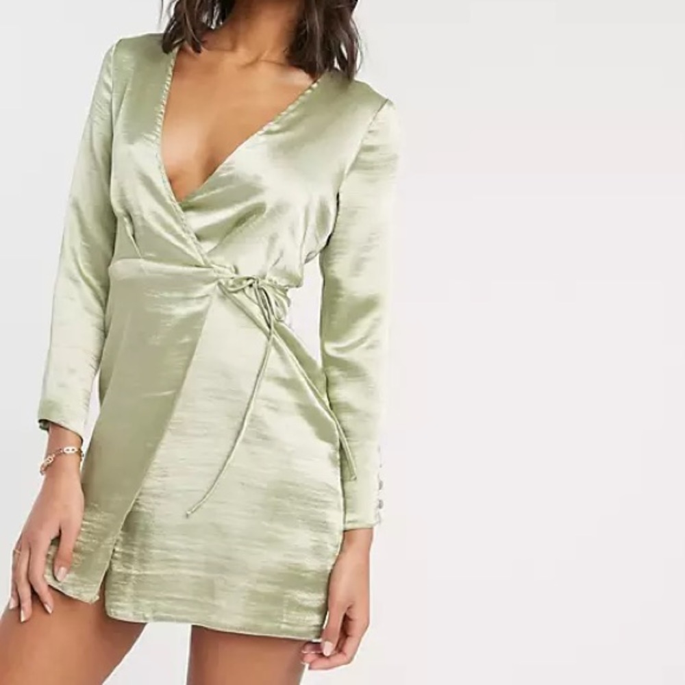 ASOS wrap mini dress in high shine satin